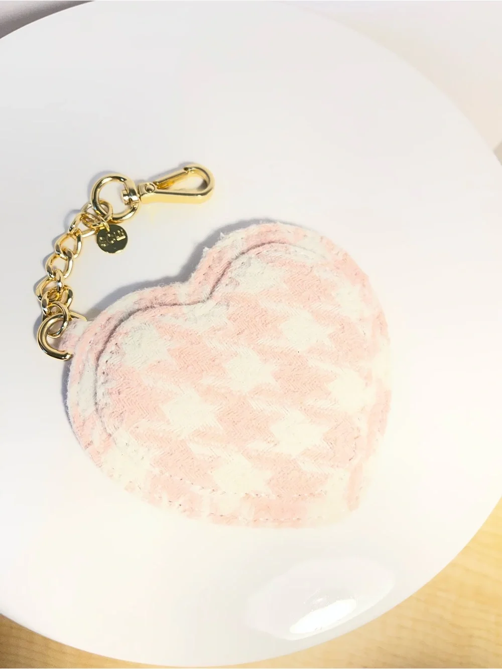 Stoney Clover Lane Paris Pink Houndstooth Heart Bag Charm - NWOT **